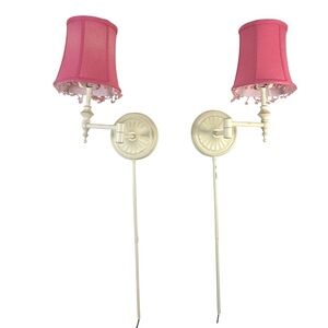 POTTERY BARN TEEN Pair of Pink Beaded Shade Wall Sconces w/ Cream Swing Arms